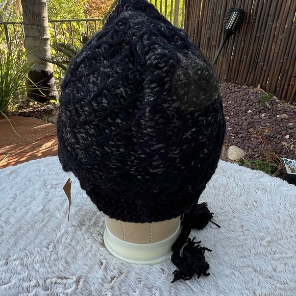 Nepal Hand Knit Wool Beanie Hat with Braid Ties • Ear Flaps - Picture 3 of 3